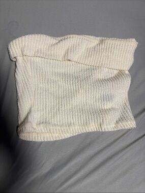 Cream Ribbed Strapless Tube Top - Lightweight Knit